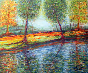 Painting titled "reflets" by Sylvie Ollivier, Original Artwork, Oil