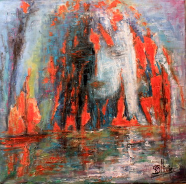 Painting titled "vierge à la grotte" by Sylvie Ollivier, Original Artwork, Oil