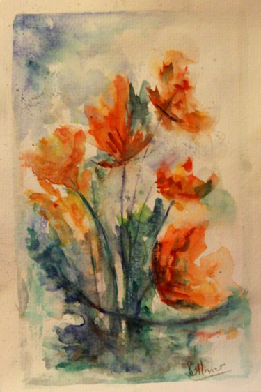 Peinture intitulée "bouquet-champetre" par Sylvie Ollivier, Œuvre d'art originale, Aquarelle