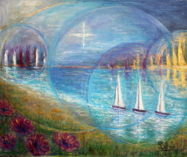 Peinture intitulée "bulles marines" par Sylvie Ollivier, Œuvre d'art originale, Huile