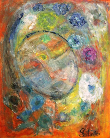 Painting titled "vierge aux fleurs" by Sylvie Ollivier, Original Artwork, Oil
