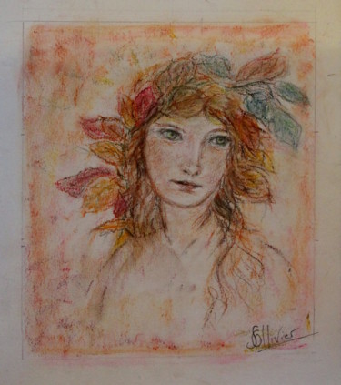 Drawing titled "étude femme de Mucha" by Sylvie Ollivier, Original Artwork, Pastel