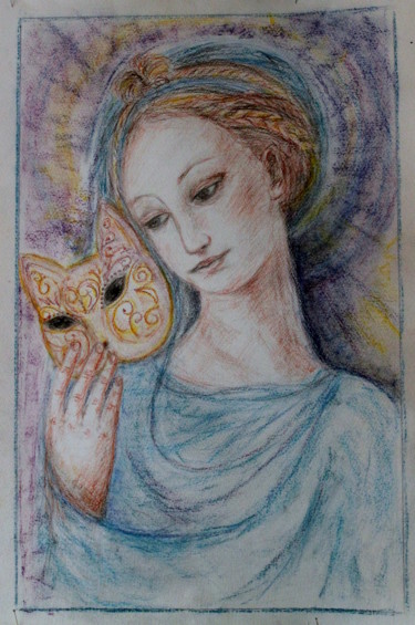 Drawing titled "vierge inspirée de…" by Sylvie Ollivier, Original Artwork, Pastel