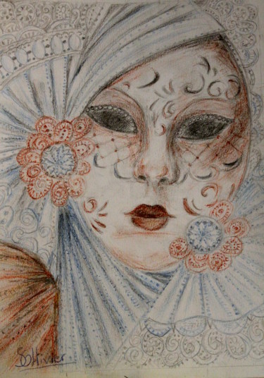 Drawing titled "masque vénitien" by Sylvie Ollivier, Original Artwork, Pastel
