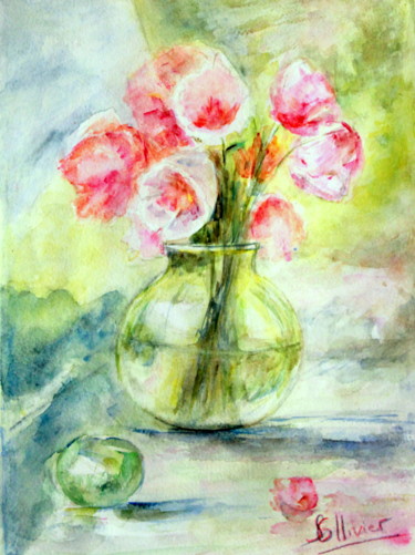Peinture intitulée "composition florale" par Sylvie Ollivier, Œuvre d'art originale, Aquarelle