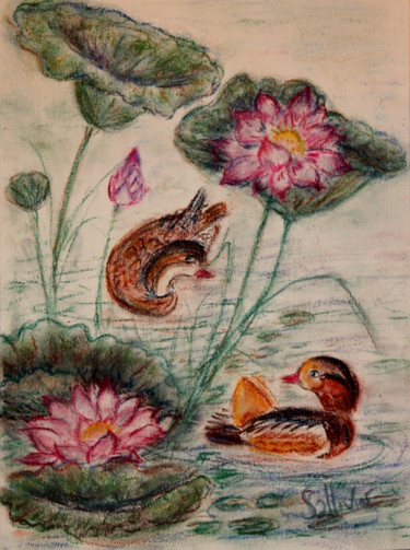 Zeichnungen mit dem Titel "paysage chinois" von Sylvie Ollivier, Original-Kunstwerk, Pastell