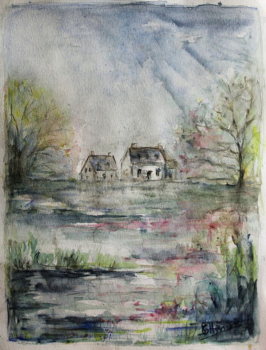 Malerei mit dem Titel "marécages" von Sylvie Ollivier, Original-Kunstwerk, Aquarell