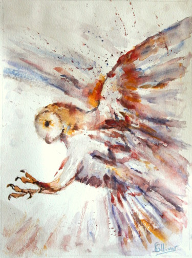 Peinture intitulée "envol de chouette" par Sylvie Ollivier, Œuvre d'art originale, Aquarelle
