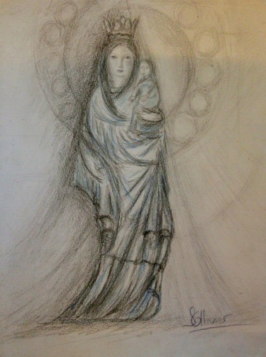 Рисунок под названием "etude de statue de…" - Sylvie Ollivier, Подлинное произведение искусства, Цветные карандаши