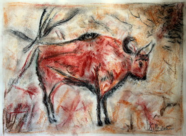 Drawing titled "peinture rupestre" by Sylvie Ollivier, Original Artwork, Pastel
