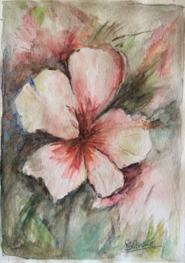 Peinture intitulée "Hibiscus" par Sylvie Ollivier, Œuvre d'art originale, Aquarelle