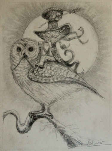 Desenho intitulada "esprits de la forêt" por Sylvie Ollivier, Obras de arte originais, Lápis