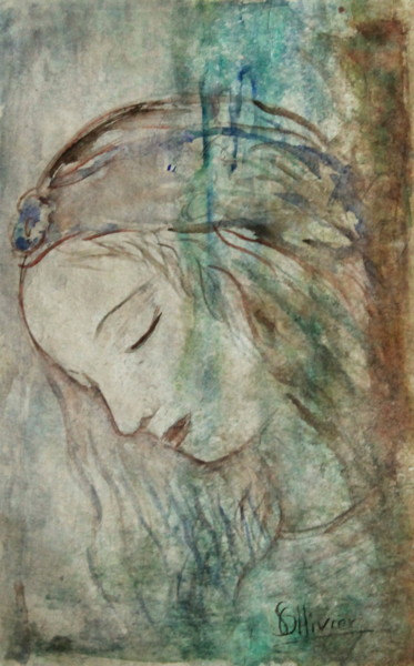 Malerei mit dem Titel "demoiselle" von Sylvie Ollivier, Original-Kunstwerk, Aquarell