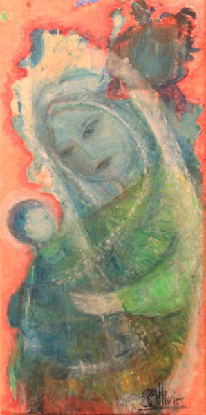 Painting titled "vierge à l'enfant" by Sylvie Ollivier, Original Artwork, Oil