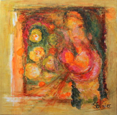 Pintura intitulada "vierge-aux-fleurs" por Sylvie Ollivier, Obras de arte originais, Óleo