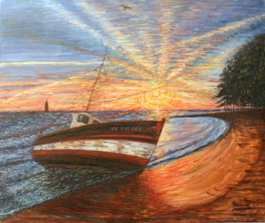 Pintura intitulada "crepuscule" por Sylvie Ollivier, Obras de arte originais, Óleo