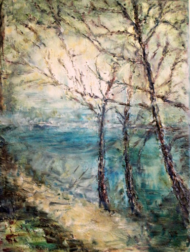 Painting titled "chemin-vers-la-lumi…" by Sylvie Ollivier, Original Artwork, Oil