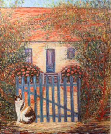 Pintura intitulada "maison-a-la-barrier…" por Sylvie Ollivier, Obras de arte originais, Óleo