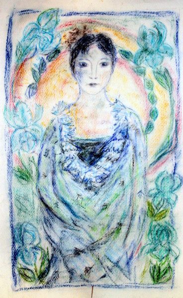 Drawing titled "jeune femme art nou…" by Sylvie Ollivier, Original Artwork, Pastel