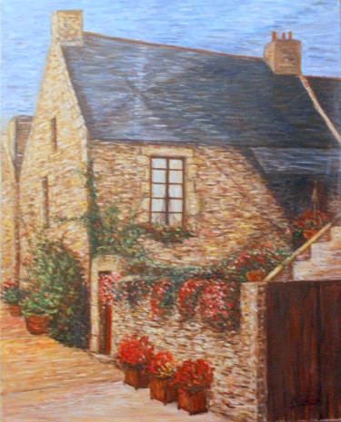 Peinture intitulée "maison bretonne" par Sylvie Ollivier, Œuvre d'art originale, Huile