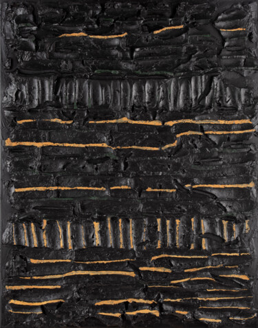 Pittura intitolato "Ocre d'ondes" da Sylvie Mayer, Opera d'arte originale, pigmenti Montato su Telaio per barella in legno