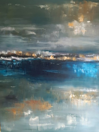 Painting titled "Nuages sur la mer" by Sylvie Médigue (Sylphyde), Original Artwork, Oil