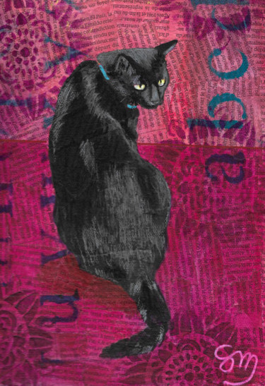 Pintura titulada "Chat Noir" por Sylvie Menez, Obra de arte original, Acrílico