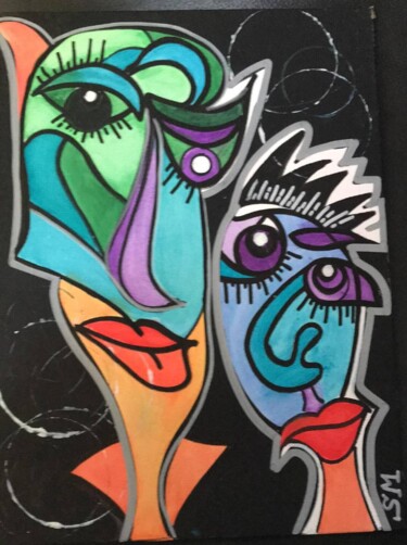 Painting titled "SOULEYMANE ET SON F…" by Sylvie Mercadier Cougoule, Original Artwork, Acrylic