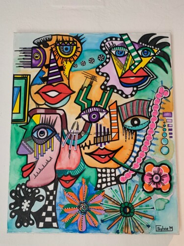 Painting titled "Tableau contemporai…" by Sylvie Mercadier Cougoule, Original Artwork, Acrylic Mounted on Wood Stretcher fra…