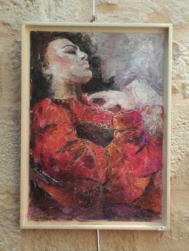 Картина под названием "La robe rouge" - Sylvie Mercier, Подлинное произведение искусства