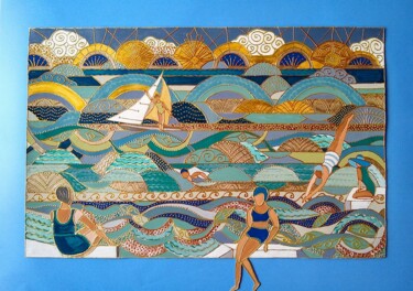 Painting titled "Molitor plage" by Sylvie Merigoux, Original Artwork, Acrylic Mounted on Other rigid panel