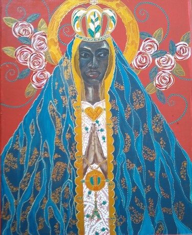 Painting titled "Nossa Senhora Baba" by Sylvie Merigoux, Original Artwork, Acrylic Mounted on Other rigid panel