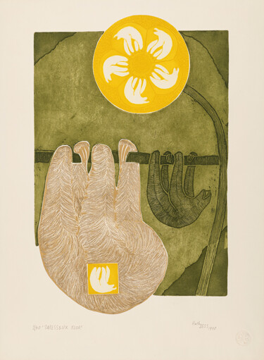 Prenten & gravures getiteld "Paresseux Flor" door Sylvie Merigoux, Origineel Kunstwerk, Ets