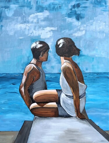 Painting titled "Les bains de mer" by Sylvie Merigoux, Original Artwork, Acrylic Mounted on artwork_cat.