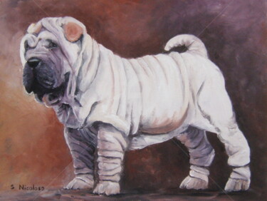 Schilderij getiteld "Sharpei" door Sylvie Nicoloso, Origineel Kunstwerk, Olie