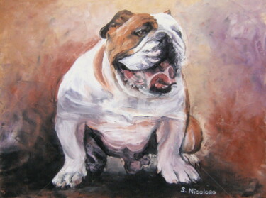 Painting titled "Bulldog" by Sylvie Nicoloso, Original Artwork, Oil