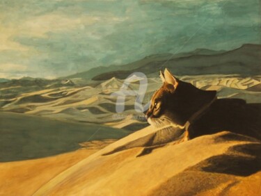 Painting titled "Chat dans le désert" by Sylvie Nicoloso, Original Artwork, Gouache