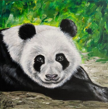 Painting titled "Tendre Panda" by Sylvie Perrot, Original Artwork, Acrylic Mounted on Wood Stretcher frame