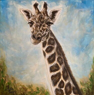 Painting titled "Douce girafe" by Sylvie Perrot, Original Artwork, Acrylic Mounted on Wood Stretcher frame