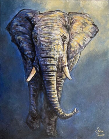 Painting titled "MAJESTUEUX ÉLÉPHANT" by Sylvie Perrot, Original Artwork, Acrylic Mounted on Wood Stretcher frame