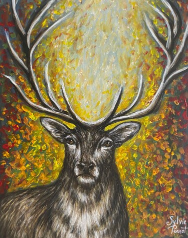 Painting titled "CERF ROYAL" by Sylvie Perrot, Original Artwork, Acrylic Mounted on Wood Stretcher frame
