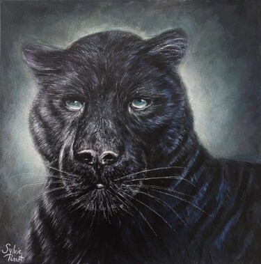 Painting titled "BLACK PANTHER" by Sylvie Perrot, Original Artwork, Acrylic Mounted on Wood Stretcher frame