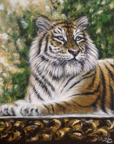 Painting titled "NOBLE TIGRE" by Sylvie Perrot, Original Artwork, Acrylic Mounted on Wood Stretcher frame