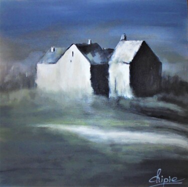 Painting titled "maisons blanches" by Sylvie Pinon, Original Artwork, Acrylic Mounted on Wood Stretcher frame