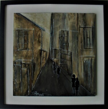 Pintura intitulada "ruelle obscure" por Sylvie Pinon, Obras de arte originais, Acrílico Montado em Painel de madeira