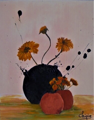 Ζωγραφική με τίτλο "vases et marguerites" από Sylvie Pinon, Αυθεντικά έργα τέχνης, Ακρυλικό Τοποθετήθηκε στο Ξύλινο φορείο σ…