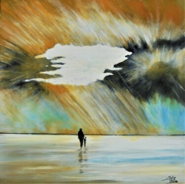 Painting titled "entre ciel et mer t…" by Sylvie Pinon, Original Artwork, Acrylic Mounted on Wood Stretcher frame