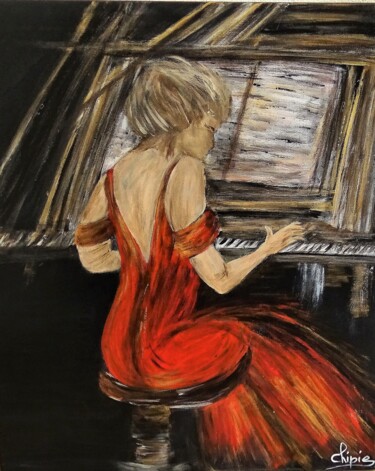 Painting titled "la pianiste" by Sylvie Pinon, Original Artwork, Acrylic Mounted on Wood Stretcher frame