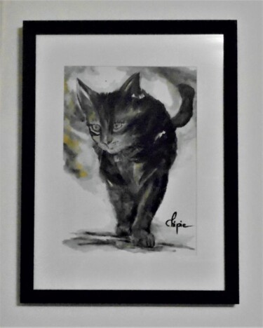 Painting titled "chat tabby" by Sylvie Pinon, Original Artwork, Watercolor
