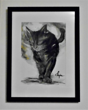 Pittura intitolato "chat tabby" da Sylvie Pinon, Opera d'arte originale, Acquarello